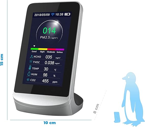 Real Instruments WIFI CO2 Meter Air Quality Detetor with 8 Features Carbon Dioxide PM2.5 PM1.0 PM10 Detectors Instrument Multifunctional Micro Particle Dust Monitor Can Measure Indoor Temperature And Humidity, AQM-07