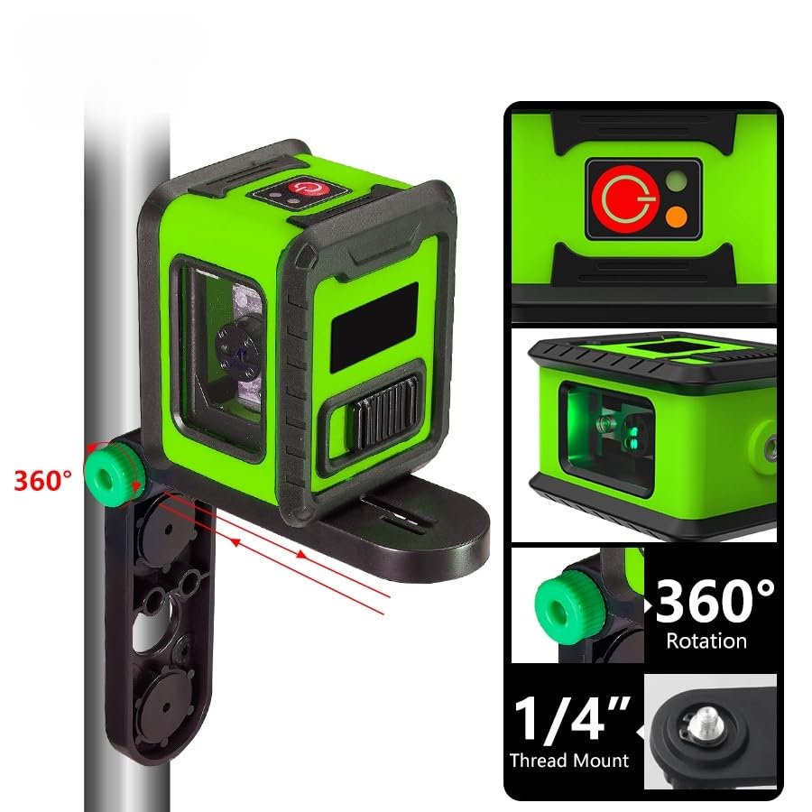 Real Instruments Rotatable Laser Levels 2 Line Horizontal And Vertical Points Cross Lines Border Infrared Laser Level High Precision Green Light Self Leveling Laser Level With Magnetic Bracket