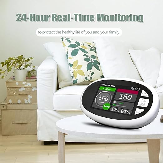 Real Instruments CO2 Air Quality Monitor, Temperature, Relative Humidity, 24H Real Time Monitor, Built-in 2000 MAh Battery, CO2 Carbon Dioxide PPM Level, AQM-11