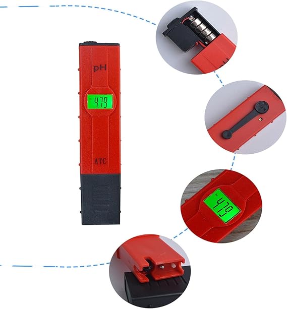 Real Instruments Digital Red PH Test Pen Auto Temperature Compensation PH Meter, PH Tester, for Swimming Pool Food Beverage, PH-01