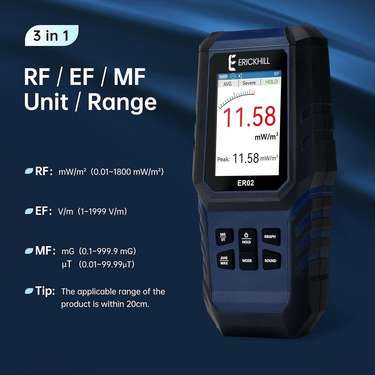 Real Instruments Emf Meter, Electromagnetic Radiation Tester,hand-held Mini Digital Backlight Lcd Emf Detector Sound And Light Alarm Great Tester For Home Emf Inspections, Office, Outdoor (ER02)