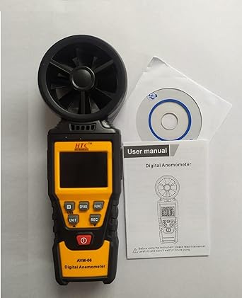 HTC AVM-06 Digital Anemometer with Multi-Unit Wind Speed Measurement, Airflow & Temperature Sensing, Max/Min Recording, Data Hold Function, Auto Power Off & LCD Display for HVAC, Industrial, Environmental and Outdoor Applications