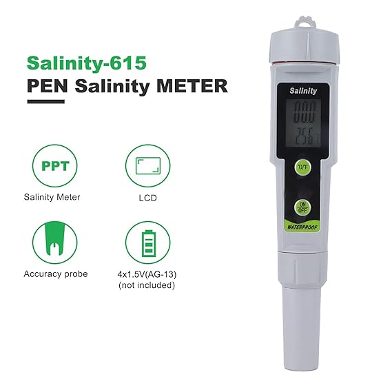 Real Instruments Digital PenType Salinity Meter, Seawater Hydrometer, Salt Content Detection in, for Pools, Drinking Water, Aquarium, SM-01