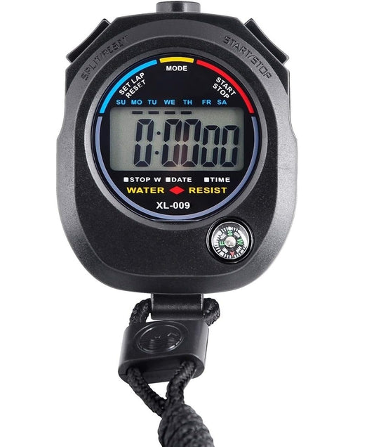 Real Instruments XL-009 Digital Stop Watch Waterproof Hand Held LCD Display Chronograph with Date, Time and Alarm Function for Sports Fitness Trainers and Referees Use (XL-009)