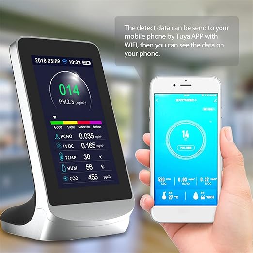 Real Instruments WIFI CO2 Meter Air Quality Detetor with 8 Features Carbon Dioxide PM2.5 PM1.0 PM10 Detectors Instrument Multifunctional Micro Particle Dust Monitor Can Measure Indoor Temperature And Humidity, AQM-07