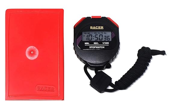 Real Instruments Racer Digital Stopwatch with Precision Timing, 1/100th Second Accuracy, 24-Hour Time Display, Multi-Function Mode, Alarm Feature, Ergonomic Design for Sports, Fitness, and Educational Applications