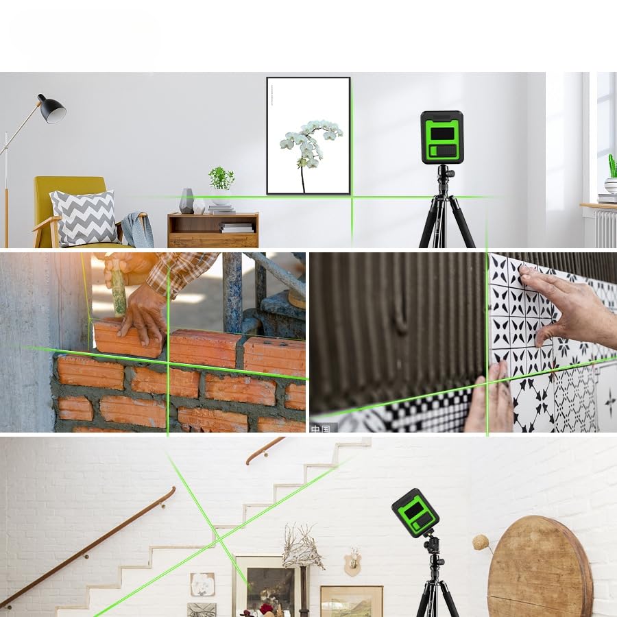 Real Instruments Rotatable Laser Levels 2 Line Horizontal And Vertical Points Cross Lines Border Infrared Laser Level High Precision Green Light Self Leveling Laser Level With Magnetic Bracket