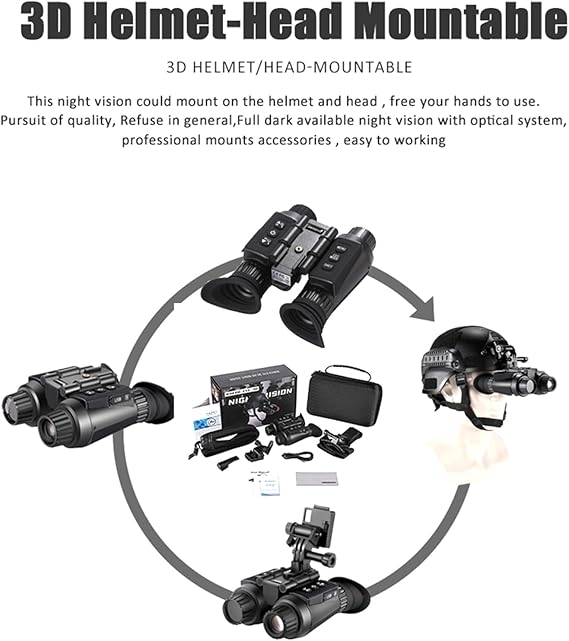 Real Instruments NV8300 Head-Mounted Night Vision Goggles for Adults, 4K 3D Visual Digital Night Vision Binocular with Head Strap and 32GB Memory Card, 7 Gear Infrared, 8X Digital Zoom