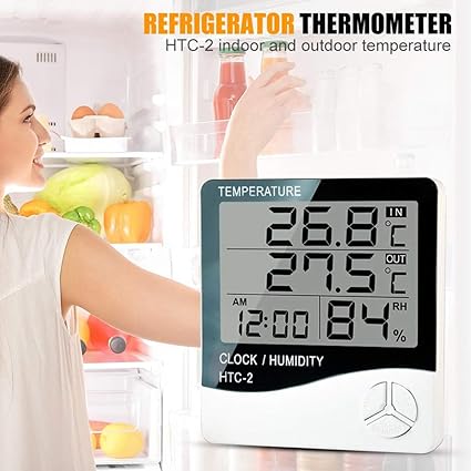 Real Instruments HTC-2 Plastic Digital Indoor Cum Outdoor Thermometer Hygrometer with Temperature Humidity Meter Tester Accurate Temperature Indicator Wall Mounting LCD Digital Monitor for Indoor