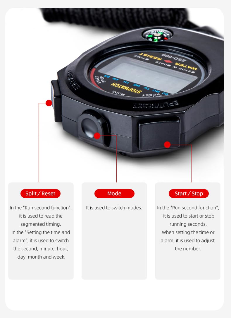 Real Instruments ZSD-009 Digital Stop Watch Waterproof Hand Held LCD Display Chronograph with Date, Time and Alarm Function for Sports Fitness Trainers and Referees Use (ZSD-009)