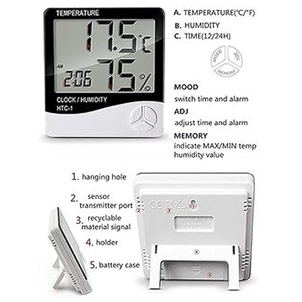 HTC 103-CTH Digital Thermo Hygrometer with Simultaneous Temperature, Humidity, and Time Display, Comfort Index, Memory Function, Calendar, and Alarm Feature for Home, Office, and Industrial Use