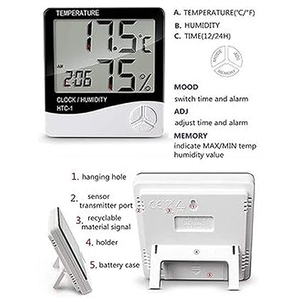 Real Instruments HTC 103-CTH Digital Thermo Hygrometer with Simultaneous Temperature, Humidity, and Time Display, Comfort Index, Memory Function, Calendar, and Alarm Feature for Home, Office, and Industrial Use