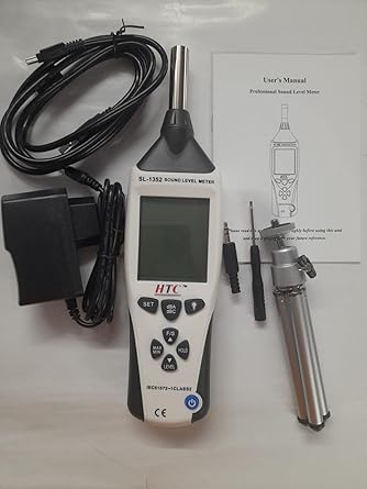 HTC SL-1352 Digital Sound Level Meter Range from 30 dB to 130 dB, A-Weighting & C-Weighting, Fast/Slow Response Modes, LCD Display with Backlight, Data Hold Function, Auto Power Off for Industrial, Environmental & Occupational Noise