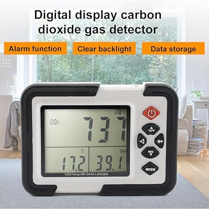 Real Instruments Digital Carbon Dioxide Meter with Certificate Indoor | Personal Use|Data Logger| Cold Storange| Display Range 0-9999PPM| Humidity CO2 Meter Monitor HT-2000