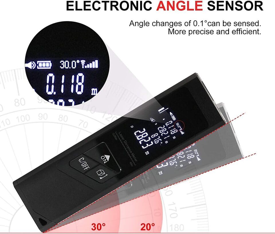 Real Instruments Laser Meter, Rechargeable Aluminum Alloy Wide Test Range High Accuracy Broad Utility Laser Measure Tool for Construction