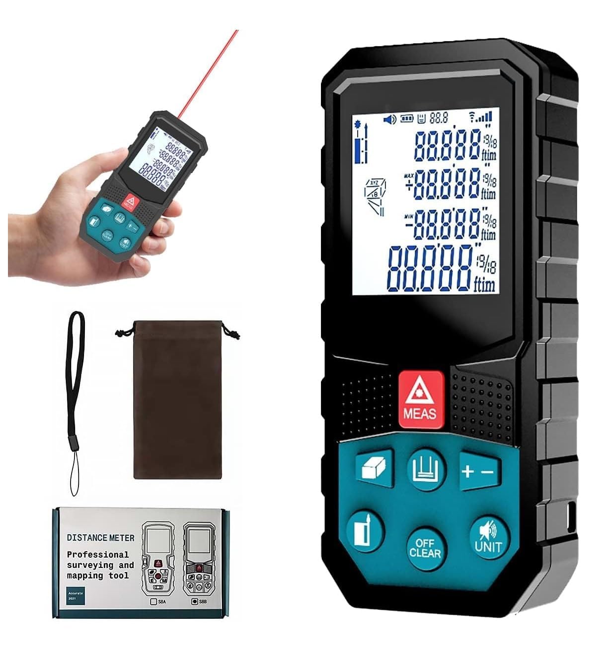 Real Instruments Laser Distance Meter Waterproof Level 120 Meter LDM Laser Range Finder LDM-120 (LDM-50M)