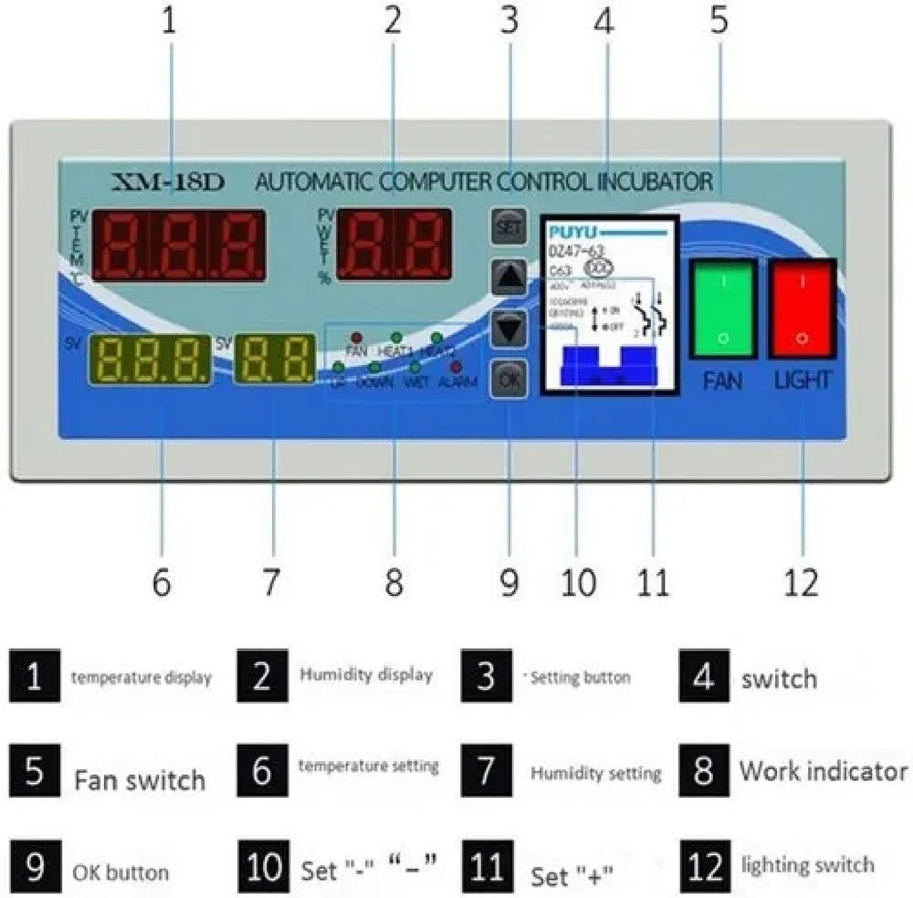 Real Instruments XM-18D Digital Incubator with Precise Temperature & Humidity Control, Automatic Egg Turning, High-Precision Sensors, LCD Display, Alarm System, Energy-Efficient Operation & Programmable Functions for Poultry, Reptile & Bird Egg Hatching