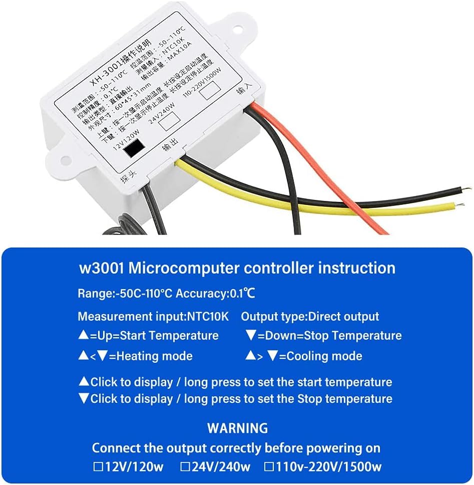 Real Instruments XH W3001 Digital LED Display Temperature Controller 220V 1500W 10A LED Temperature Controller With Thermostat Control Switch NTC Sensor Probe For Egg Incubator