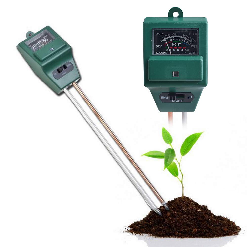 Real Instruments PH Meter for Soil Testing - New 3 in 1 Soil Moisture Sensor, Soil pH Meter for Agriculture & Solar Light Meter, Moisture Meter for Plants, Acidity Tester (SMM-3 (Square))