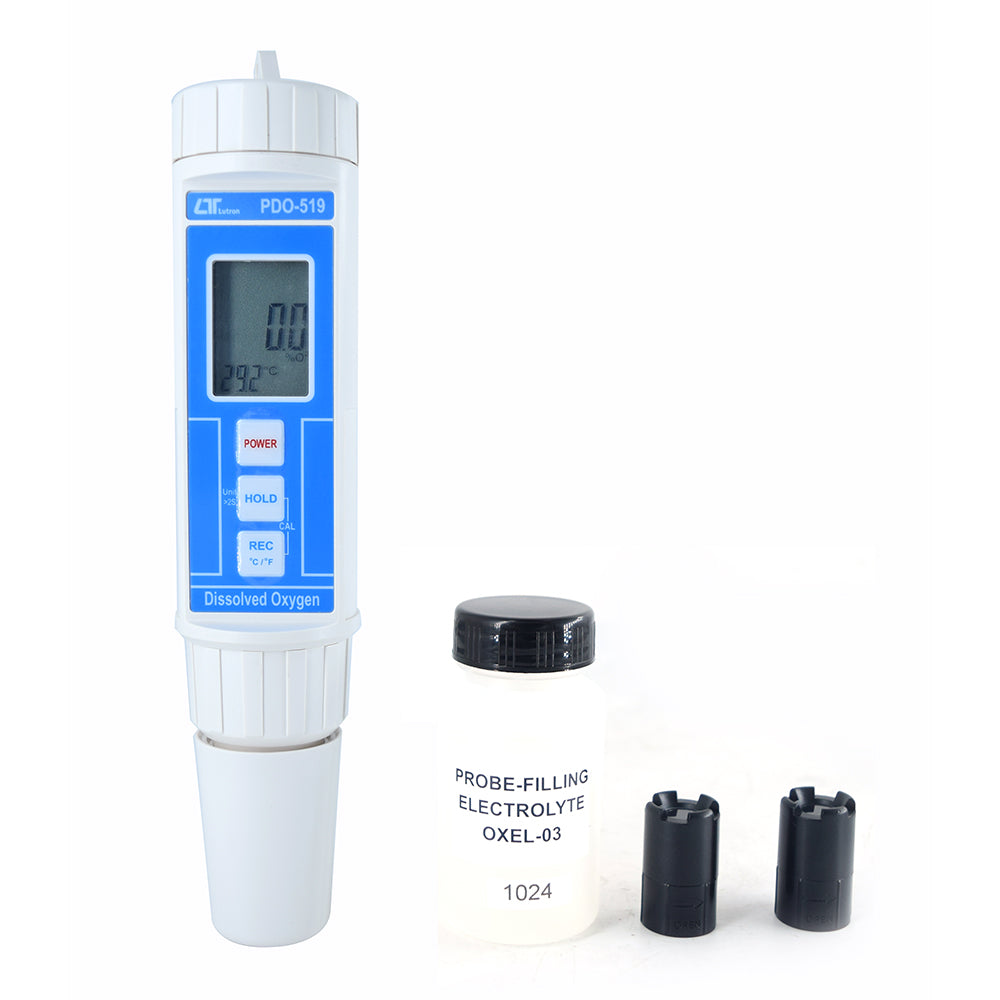 Lutron PDO-519 High-Precision Dissolved Oxygen Meter, Automatic Calibration, Polarographic Probe, Temperature Compensation, IP65 Splashproof Design for Water Quality Testing, Aquaculture, Environmental Monitoring & Laboratory Use