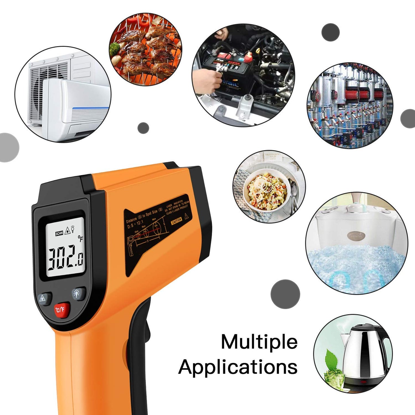 Real Instruments Laser Infrared Thermometer Non-Contact Digital Handheld Temperature Gun With Back Light LCD Display IR Thermometer For Industrial, Kitchen Cooking, Ovens (IR-400)