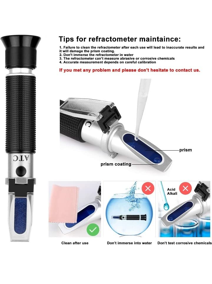 Real Instruments 58 To 92% Refractometer Honey For Honey Moisture, Brix And Baume, 3 In 1 Uses Brix Scale Range Honey Moisture Tester With ATC Ideal For Honey Maple Syrup And Molasses Bee Keeping