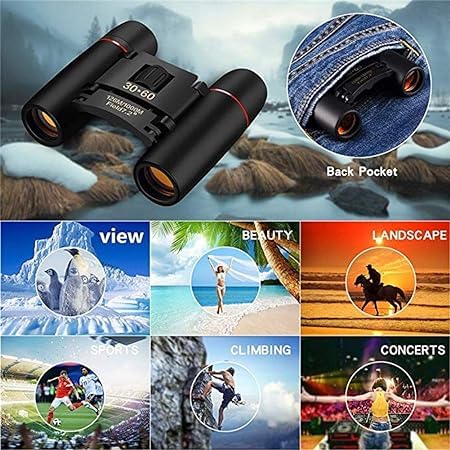 Real Instruments Waterproof/Fog-Proof Roof Prism Polarized HD Professional Lightweight Pocket Size Binocular Telescope Folding 30x60 Zoom Lens for Sports, Hunting, Camping for Bird Watching