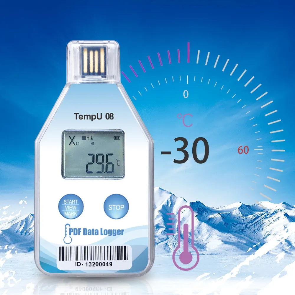 Real Instruments TempU08 High-Precision Temperature Data Logger with Wide Measurement Range, Large Memory Capacity, USB Connectivity, Customizable Sampling Intervals, Alarm Indicators for Cold Chain, Medical, Food and Environmental Monitoring Applications
