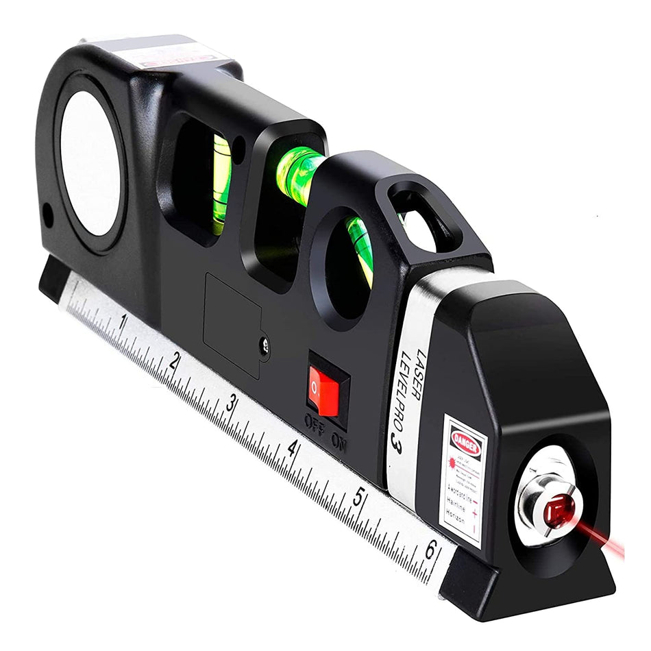 Real Instruments Laser Level Pro 3 – 3-in-1 Multipurpose Laser Level with Measuring Tape, Horizontal & Vertical Bubble Vials, Laser Line Projection for Accurate Alignment and Measurement – Ideal for Home, DIY & Professional Use