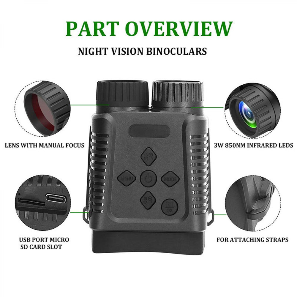 Real Instruments R6 Digital Night Vision Binoculars, 1080p Full HD Photo Night Vision Infrared Optical Binocular 5X Digital Zoom Photo Video Playback Modes 2.4-inch Display 1000ft Viewing Distance Goggles Day & Night Use for Hunting, Camping, Surveillance