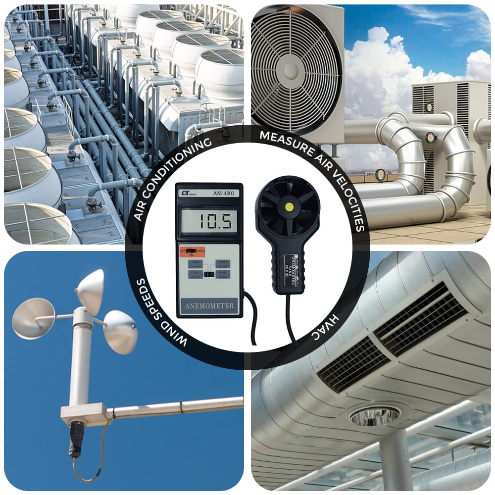 Lutron AM-4201 High-Precision Digital Anemometer with Remote Vane Probe, LCD Display, Multi-Unit Wind Speed Measurement in m/s, km/h, ft/min, mph & knots, Data Hold Function, Auto Power Off & Battery-Powered Design, AM-4201