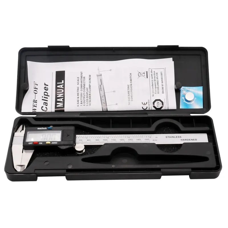 Real Intruments Digital Vernier Caliper 0-150mm/ 6 Inch with LCD Display, Dual Metric & Imperial Unit Conversion, Zero Setting Function, Stainless Steel Construction for Durability, Accurate Internal, External, Depth & Step Measurements, VC-01