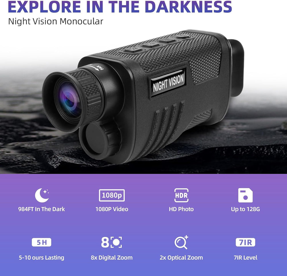 Real Instruments LG64 HD 1080P Infrared Night Vision Monocular Telescope 8X Digital Zoom 300m Viewing 1.54 Inch TFT High Sensitivity Night Goggles for Hunting Camping Wildlife Scenery, LG64