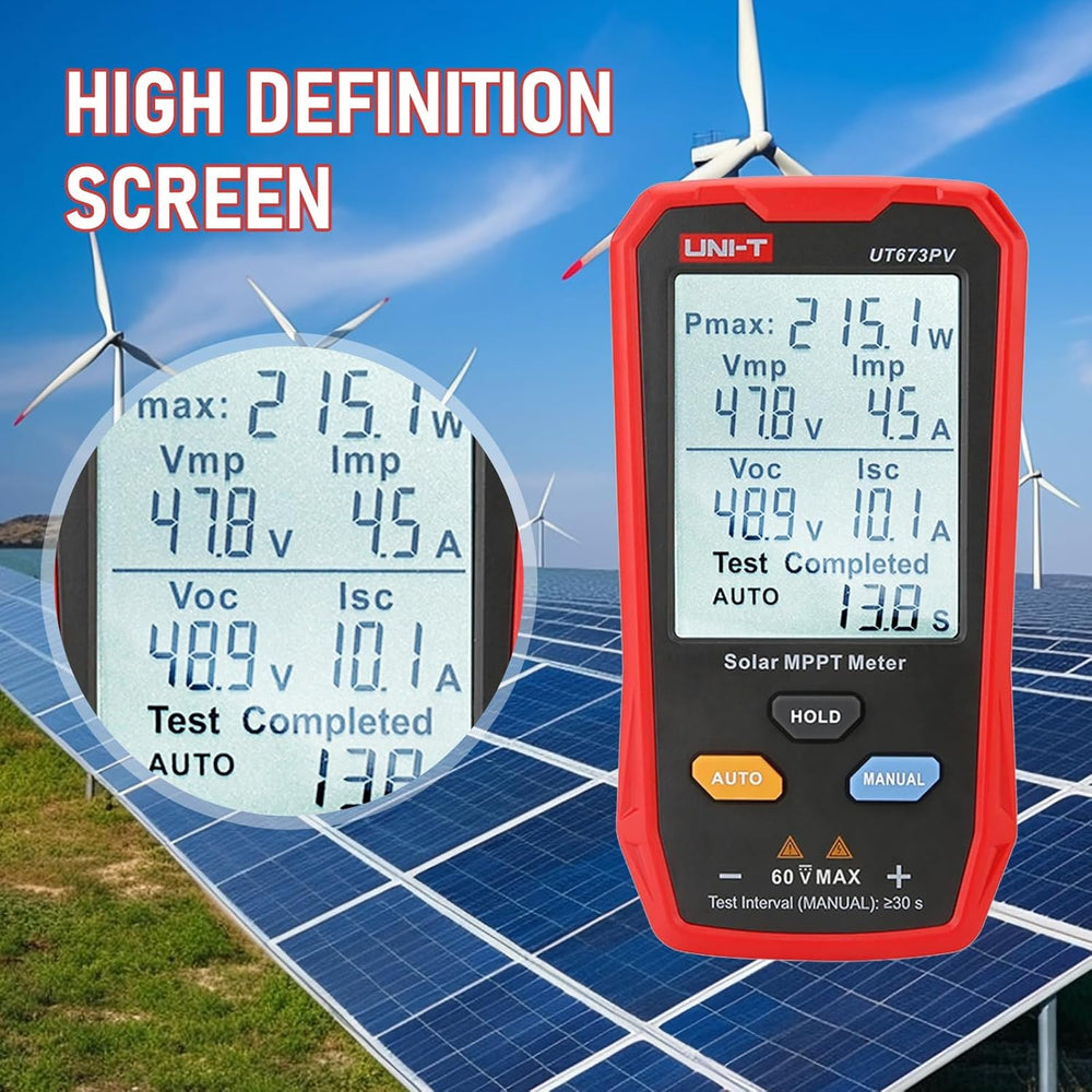 Real Instruments UT673PV Solar Panel Tester, Photovoltaic Multimeter 800W, Solar MPPT Meter with Large Ultra Clear LCD, Smart MPPT Open Circuit Voltage Troubleshooting, Data Test for Photovoltaic Modules
