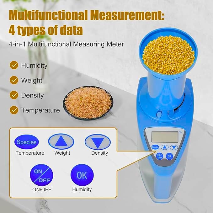 Real Instruments Grain Moisture Meter LDS-1G, Digital Grains Moisture Meter for 24 Kinds of Grains,Grains Moisture Testing, High Accuracy Digital Grain Moisture Analyzer for Rice,Corn,Wheat,Canola