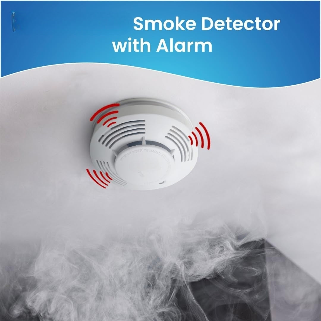 Real Instruments Smoke Detection Sensor System with Alarm 85 dB Easy Installation and Maintenance Free for Small Family, Hotel, and Apartment (White)