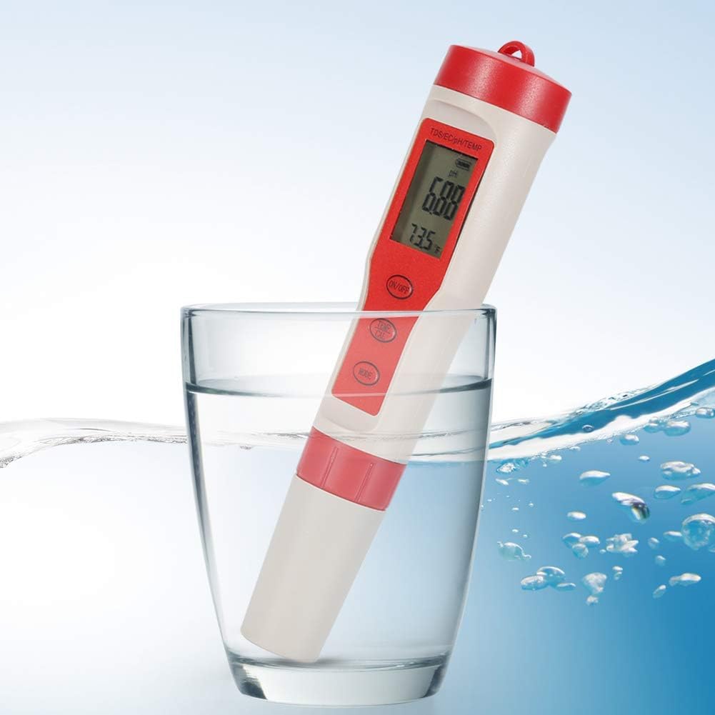 Real Instruments 4-IN-1 Water Quality Tester Pen Water Quality Analysis Instrument Waterproof PH/TDS/EC/Temperature Meter PH Meter TDS Meter With ATC Digital