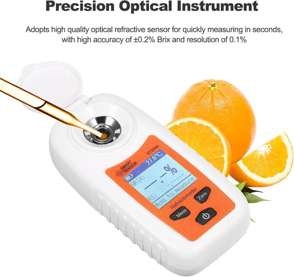 Real Instruments Digital Refractometer 0-35% Smart Sensor ST335A LCD Refractometer Handheld Honey Refractometer ATC Sugar Percent Tester Sugar Concentration Detector Sugar Solution Content Test Tool