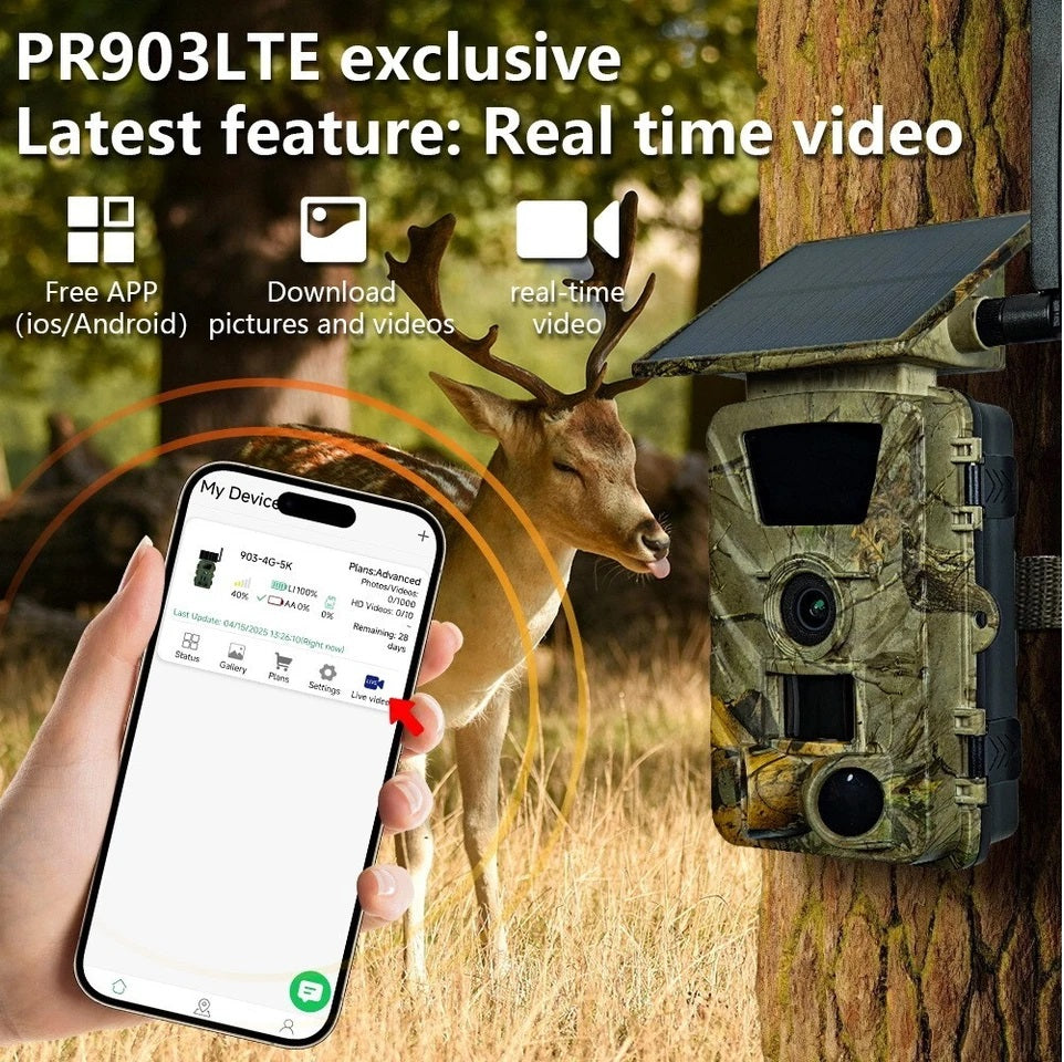 Real Instruments PR903G 60MP 5K Ultra HD 4G LTE Solar Hunting Camera with SIM Support, Live Video, Night Vision & TrailCam Go App