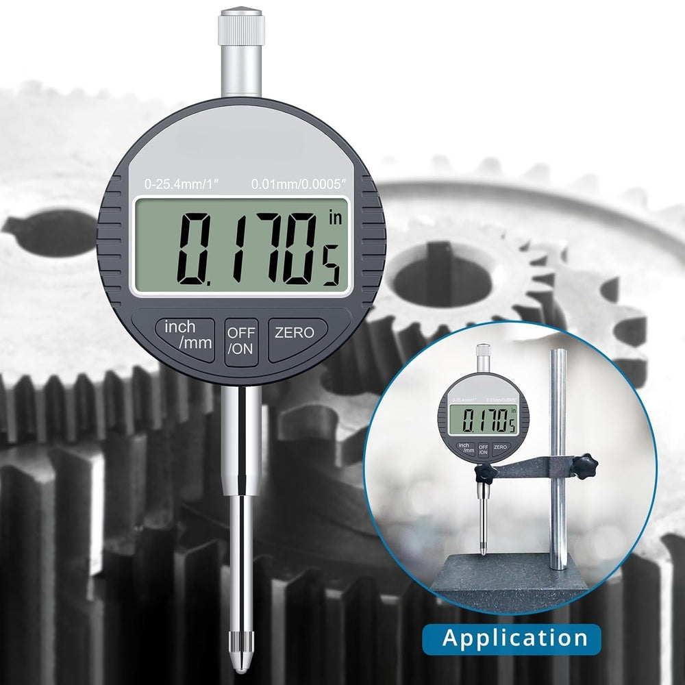 Real Instruments Electronic Digital Dial Indicator Gauge Inch/Metric Conversion 0-1 Inch/25.4 mm Digital Probe Indicator Dial Test Gauge High Resolution: 0.0005''/0.01mm