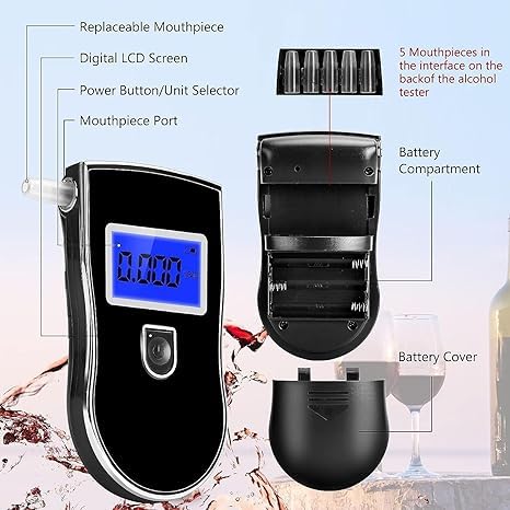 Real Instruments Digital LCD Display Breathalyzer Alcohol Tester Potable Traffic Police Safety Alcohol Detector Battery Power Hand-Hold Professional BAC Tracker