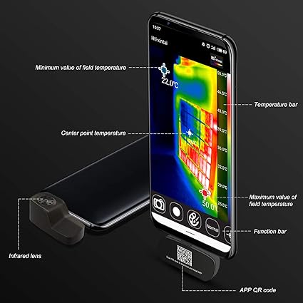 Real Instruments High Resolution 320x240 Thermal Imaging Camera HT-201 for Android Smartphones, USB Type-C - Black