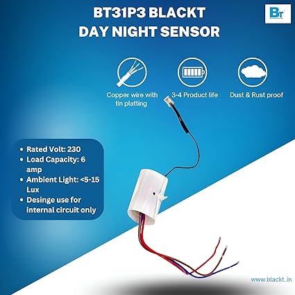 Real Instruments 230Volt Auto Day/Night On & Off Photocell, LDR Sensor Switch for Internal circuit Lighting (Internal) IPS 01