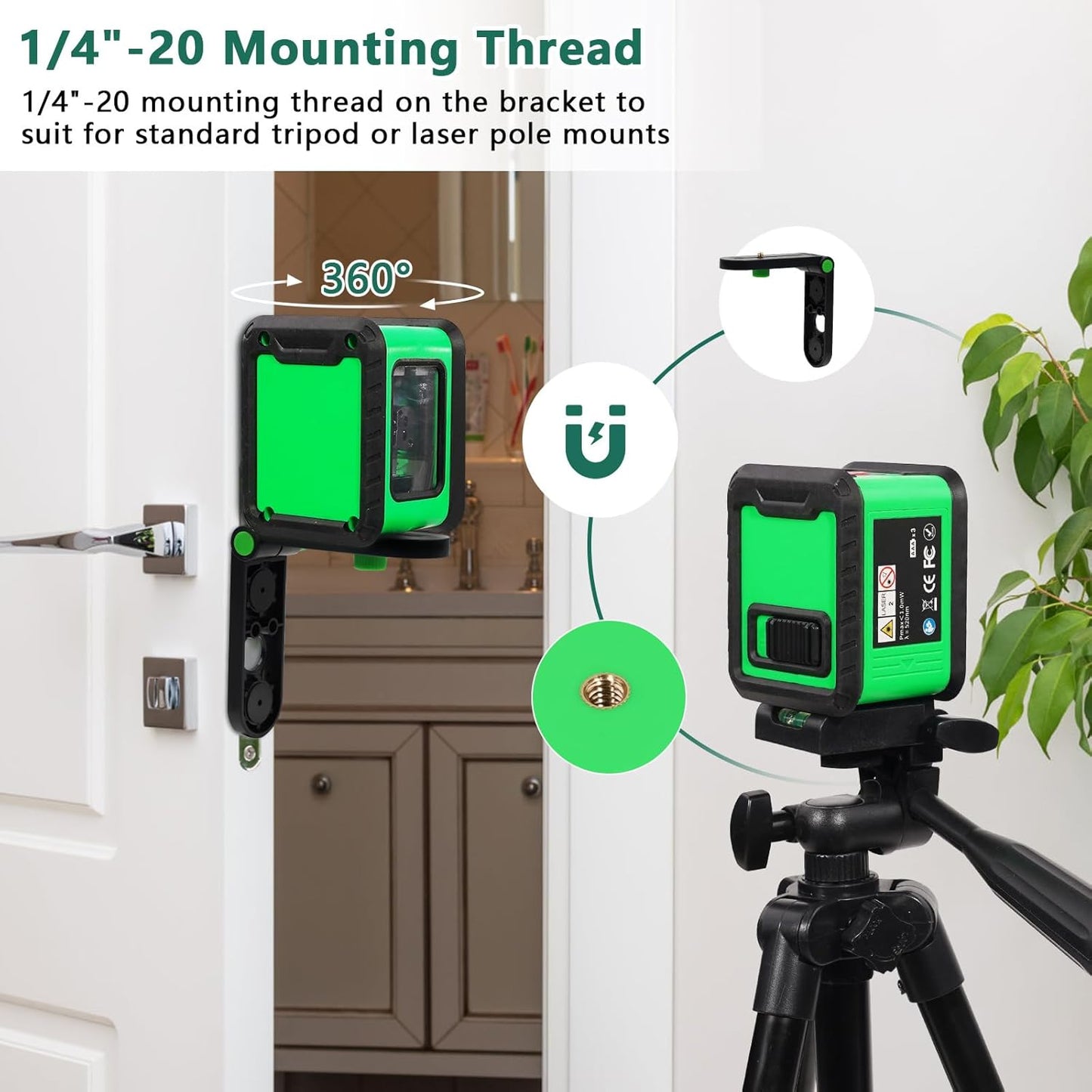 Real Instruments Rotatable Laser Levels 2 Line Horizontal And Vertical Points Cross Lines Border Infrared Laser Level High Precision Green Light Self Leveling Laser Level With Magnetic Bracket