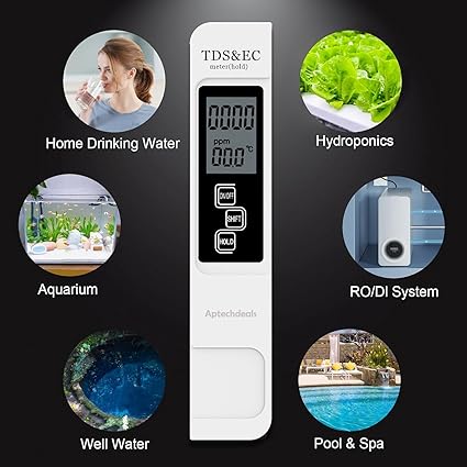 Real Instruments Digital TDS & EC Meter Water Quality Tester Temperature Meter, High Performance pen-Type Meter, Purity Tester, ATC Function, 1ppm Resolution, 0-9990 ppm | 4-digit display TDS Meter EC Meter For Ro Purifier (TDS EC)