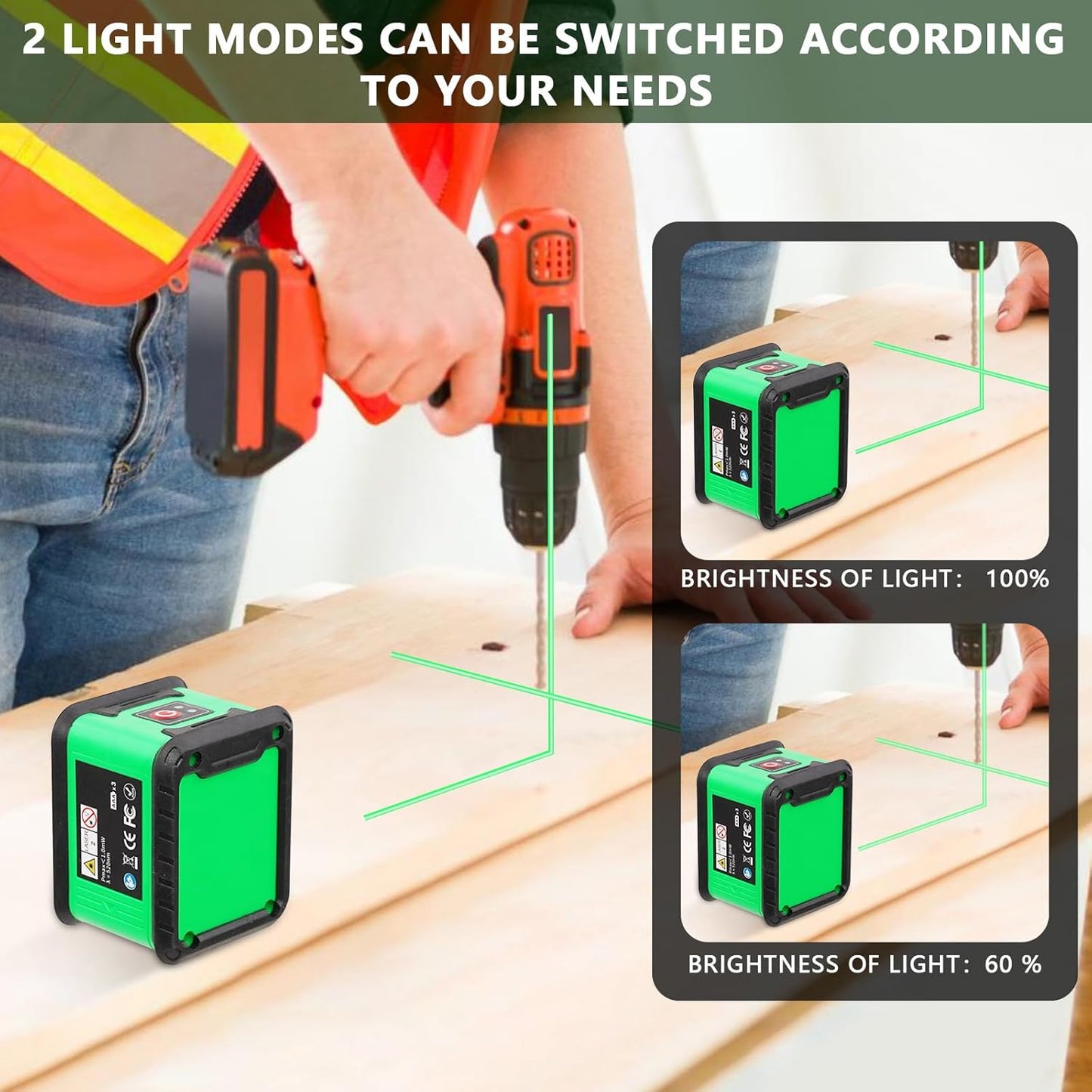 Real Instruments Rotatable Laser Levels 2 Line Horizontal And Vertical Points Cross Lines Border Infrared Laser Level High Precision Green Light Self Leveling Laser Level With Magnetic Bracket