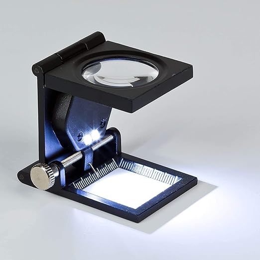 Real Instruments 10X Metal Folding Pocket LED with Scale Magnifying Glass Magnifiers Microscope Jewelry, Watch, Mobile Repair Loupe Magnifier Zinc Alloy Material - Model TH9005B