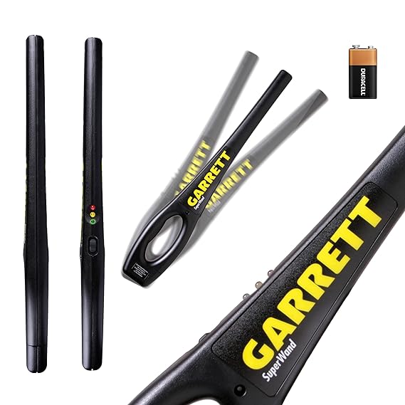 Garrett SuperWand Hand Held Metal Detector 1165800 with Adjustable Sensitivity, 7.8 kHz Frequency, 12-Inch Maximum Detection Depth, Waterproof Multi-Tone Audio Alerts for Treasure Hunting, Security & Industrial Applications