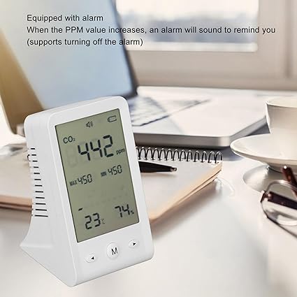 Real Instruments CO2 Monitor Thermometer Hygrometer High Accuracy Desktop CO2 Detector Indoor Air Quality Meter with Alarm Multi-function CO2 Air Quality Detector CO2 Meter NDIR Sensor PPM Carbon Dioxide Monitor, AQM-12