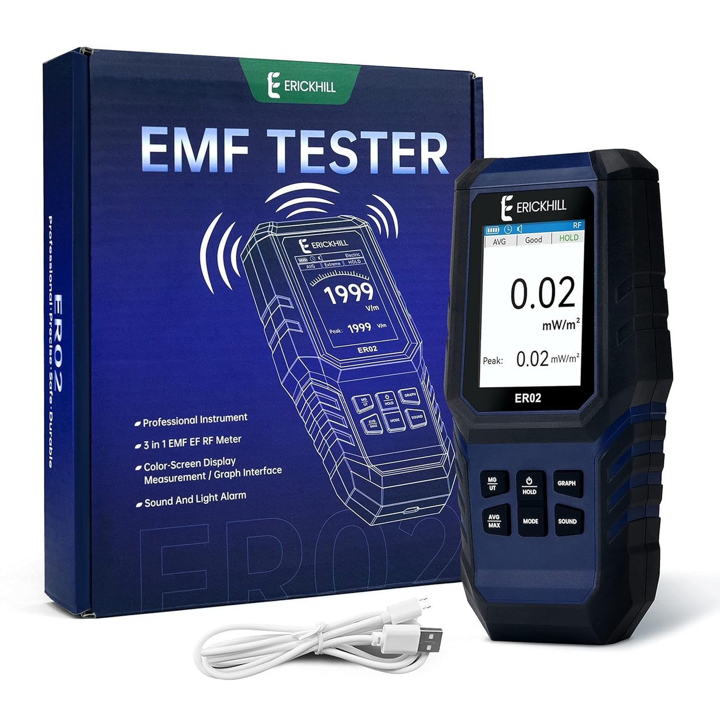 Real Instruments Emf Meter, Electromagnetic Radiation Tester,hand-held Mini Digital Backlight Lcd Emf Detector Sound And Light Alarm Great Tester For Home Emf Inspections, Office, Outdoor (ER02)